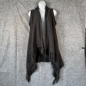 Democracy Alpaca Wool Fringe Cardigan‎ Vest Womens Medium Duster Sweater Gray